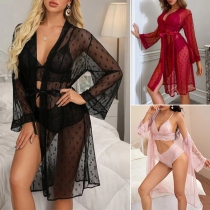 Sexy Lace Three-piece Lingerie Set consist of Robe, Brassiere and Panties