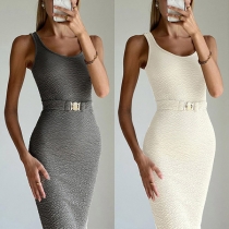 Fashion Solid Color Bodycon Tank Dress with Belt
