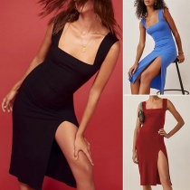 Casual Solid Color Slit Bodycon Tank Dress