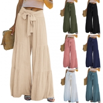 Casual Ruched Self-tie Wide-leg Pants