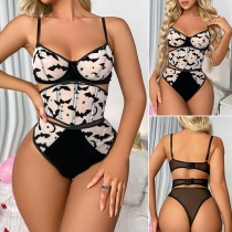 Sexy Floral Printed Three-piece Lingerie Set Consist of Push-up Bra, Girdle and High-waist Briefs