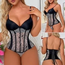 Sexy Floral Printed Lace-up Two-piece Corset Lingerie Set
