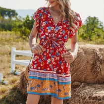 Bohemia Style Floral Printed Short Sleeve Dress