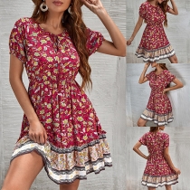 Bohemia Style Floral Printed Short Sleeve Dress