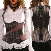 Vintage Artificial Leather Spliced Lace-up Corset