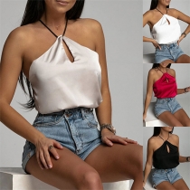 Casual Solid Color Backless Halter Top