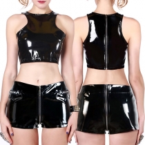 Sexy Zipper Artificial Leather PU PVC Shorts for Party and Dancing