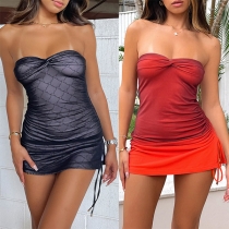 Sexy Strapless Ruched Side Drawstring Bodycon Mini dress