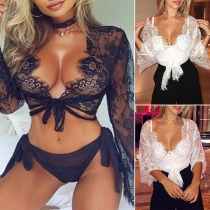 Sexy Semi-through Self-tie Lace Lingerie Shirt