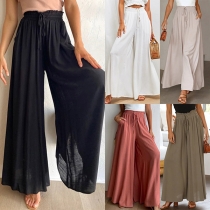 Casual Solid Color High-waist Wide-leg Pants