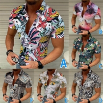 Casual Floral Printed Buttoned Stand Collar Shirt for Men