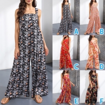 Bohemia Style Floral Printed Wide-leg Cami Jumpsuit