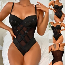 Sexy Semi-through Cross-criss Lingerie Bodysuit