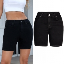 Fashion High Waist Black Denim Shorts