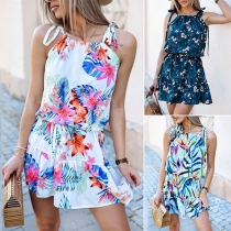 Casual Floral Printed Self-tie Mini Dress