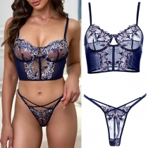 Sexy Floral Embroidery Cross-criss Two-piece Lingerie Set