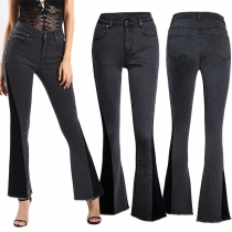 Fashion Contrast Color Denim Curvy Flare Jeans
