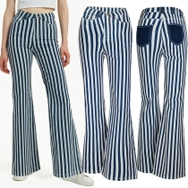 Fashion Vertical Stripe Printed High-rise Wide-leg Pants