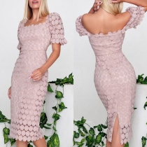 Sexy Backless Short Sleeve Slit Lace Bodycon Dress