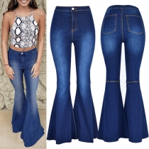 Vintage Mid-rise Old-washed Flare Denim Jeans