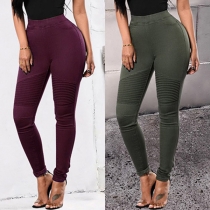 Fashion Solid Color Ruched High-rise Slim Fit Pencil Pants