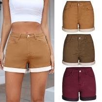 Fashion Rolled Hem Candy Color Shorts