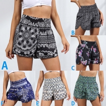 Bohemia Style Floral Printed High-rise Shorts