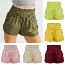 Casual Solid Color Elastic High-rise Shorts