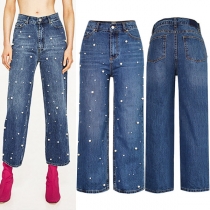 Vintage High Waist Beaded Boyfriend Jeans