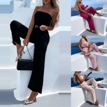 Sexy Solid Color Strapless Wide-leg Jumpsuit