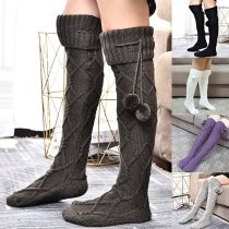 Fashion Solid Color  Knitted Pom Pom Stockings