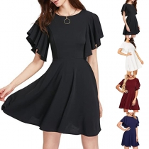 Fashion Solid Color Round Neck Ruffle Short Sleeve Mini Dress