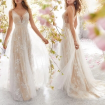 Fashion Lace Spliced V-neck Wedding Dress