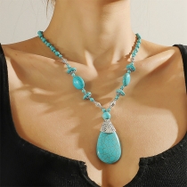 Bohemia Style Teardrop Shaped Turquoise Pendant Necklace