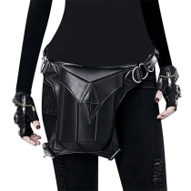 Punk Style Artificial Leather PU Black Fanny Pack