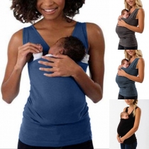 Women's Baby Carrier Soothe V Neck Kangaroo Sleeveless Shirt