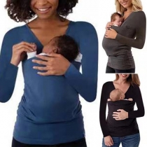 Women's Baby Carrier Soothe V Neck Kangaroo Long Sleeve Shirt