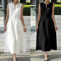 Casual Solid Color Slit V-neck Sleeveless Midi Dress