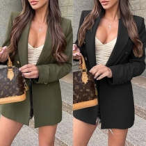 Fashion Solid Color Lapel Long Sleeve Double-breasted Blazer