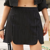 Sexy Vertical Stripe Printed Slit Skirt