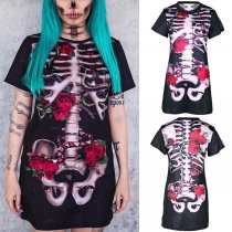 Rose Skeleton Cosplay Dress for Halloween