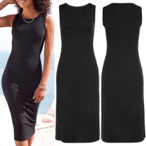 Fashion Solid Color Round Neck Ribbed Tank Dress