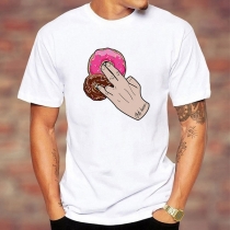 Cute Cartoon Gesture Donut Printed Shirt for Men