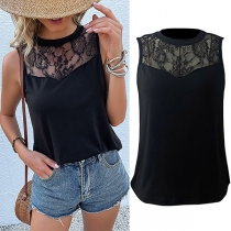 Casual Lace Spliced Round Neck Sleeve Shirt