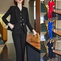Elegant Three-piece Suit Set Consist of Lapel Blazer, Vest and Pants