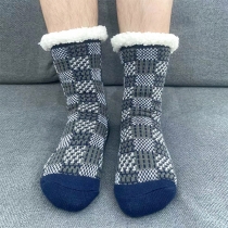 Fuzzy Checkered Socks Non Slip /  Slipper Socks- Warm Fluffy Winter Sleep Socks for Men
