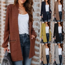 Fashion Solid Color Stand Collar Cardigan