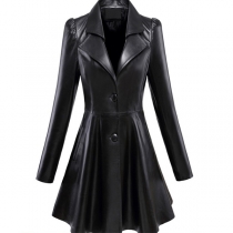 Fashion Solid Color Stand Collar Lapel Long Sleeve Artificial Leather PU  Jacket（Size Run Small）