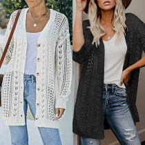 Casual Solid Color Knitted Cardigan