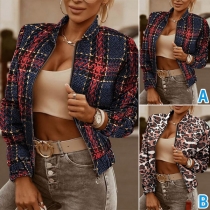 Casual Plaid/Leopard Printed Jacket